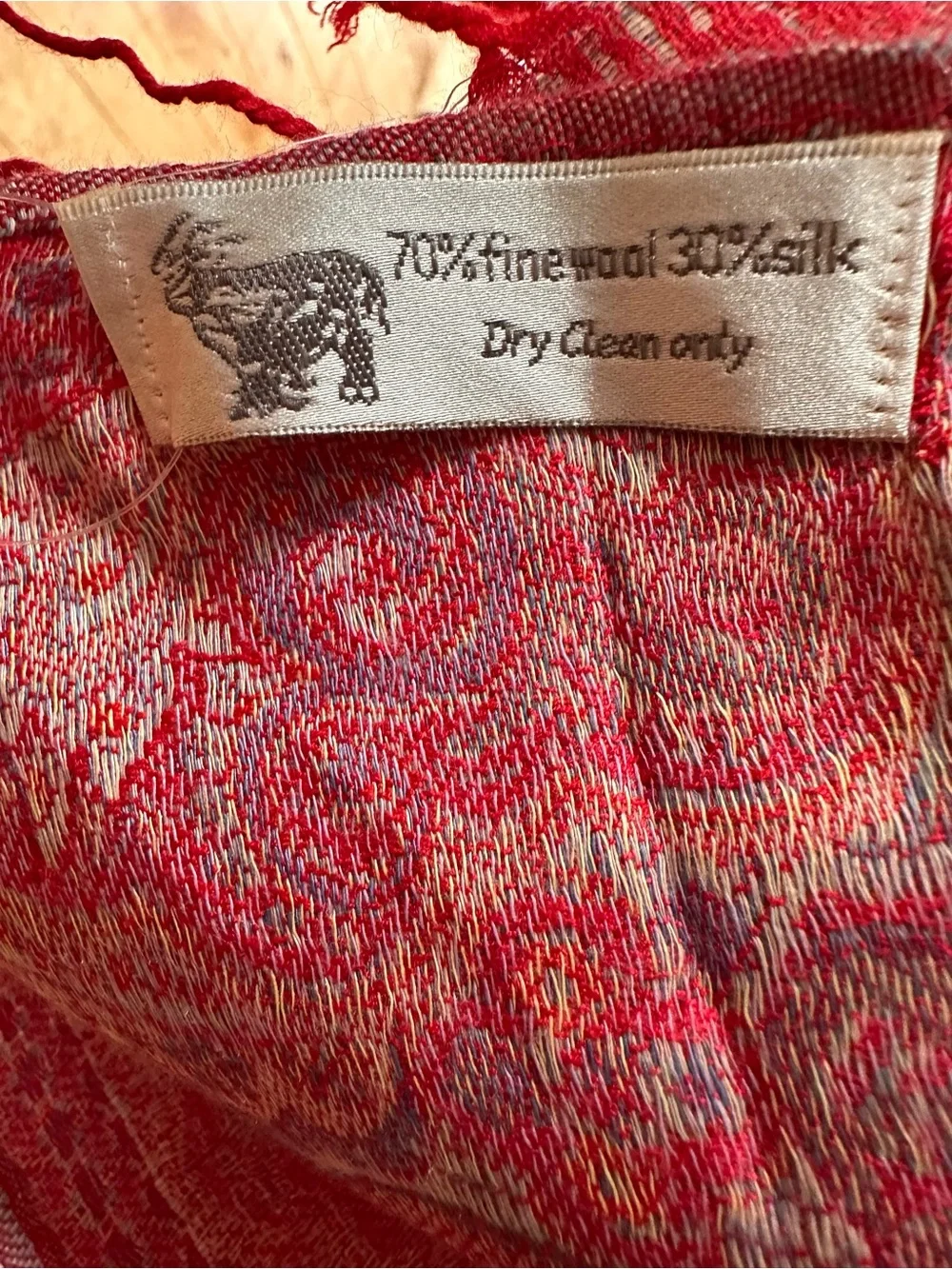 Red Paisley Silk and Wool Blend Scarf / Wrap